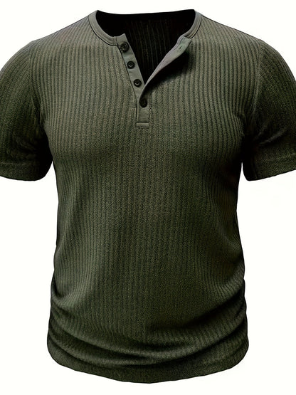 Herren Henley T-Shirt mit Knopfleiste – Lässiges Rippenmuster, Kurzarm, Alltag & Freizeit