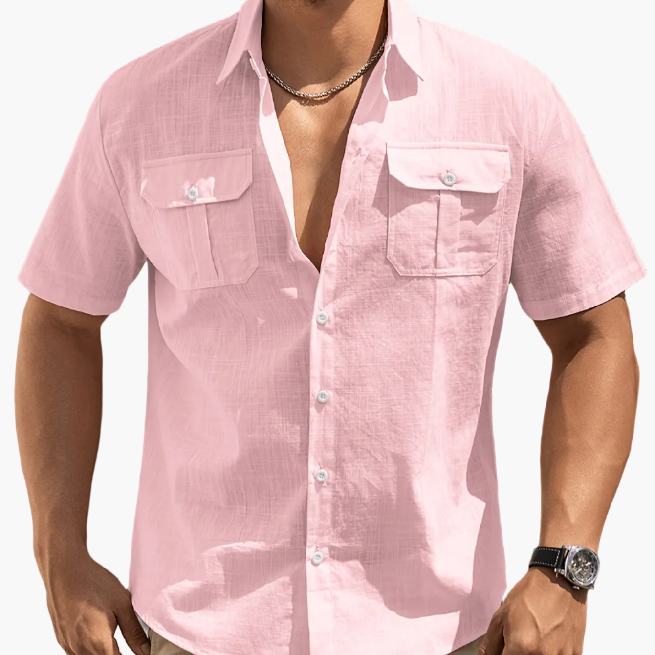 Herren Freizeit Kurzarm Hemd mit Brusttaschen – Sommer Stil für Alltag und Urlaub
