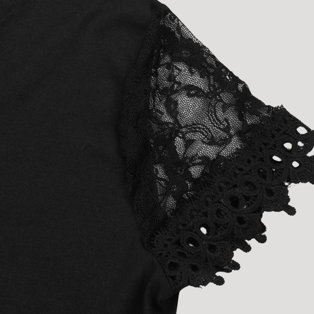 Damen Abendkleid mit Spitzenärmeln und Wellenausschnitt – Elegantes Cocktailkleid für besondere Anlässe