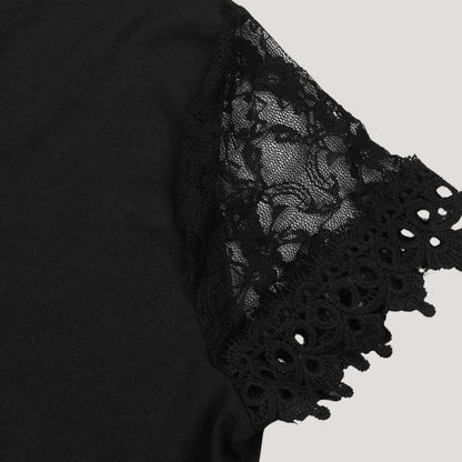 Damen Abendkleid mit Spitzenärmeln und Wellenausschnitt – Elegantes Cocktailkleid für besondere Anlässe
