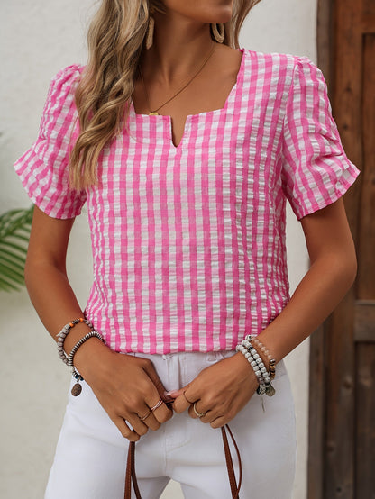 Damen Sommer Bluse im Karomuster – Eleganter Freizeitstil für Alltag und Urlaub