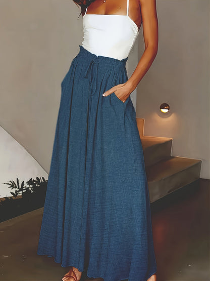 Damen Elegante Maxirock mit Hoher Taille und Bindegürtel – Weit Geschnitten, Perfekt für Alltag & Urlaub