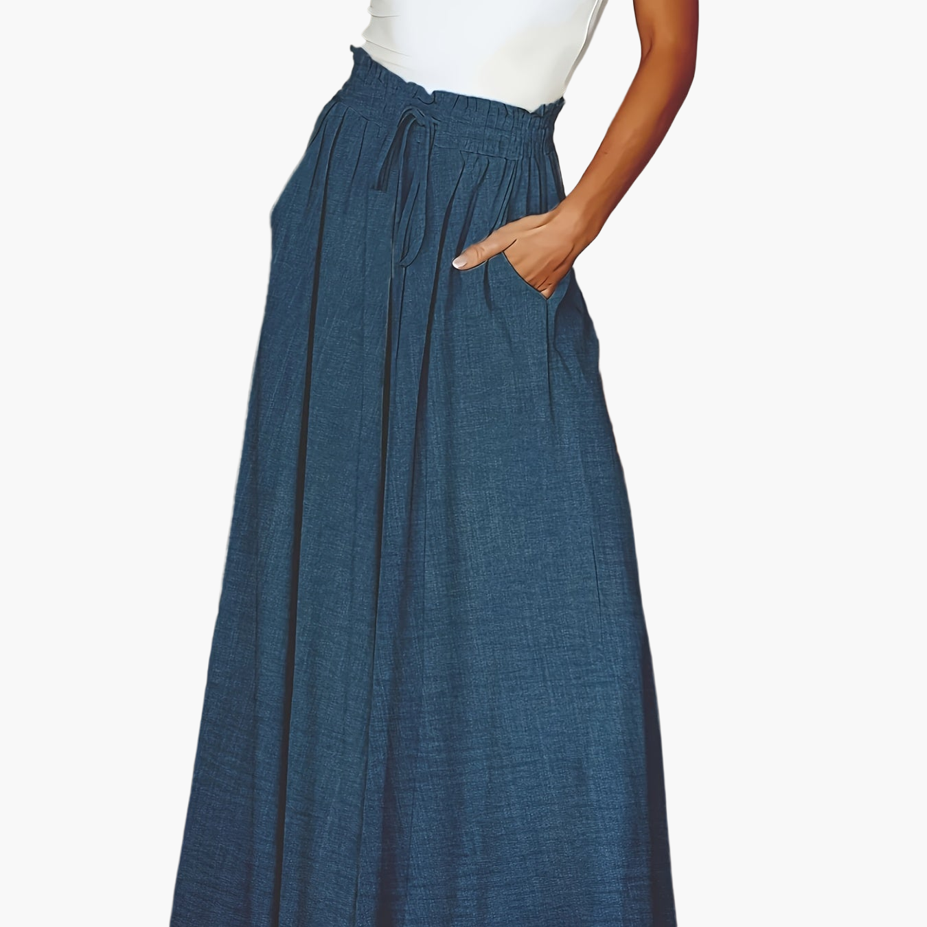 Damen Elegante Maxirock mit Hoher Taille und Bindegürtel – Weit Geschnitten, Perfekt für Alltag & Urlaub