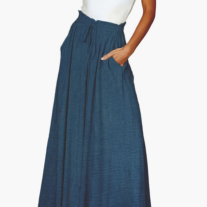 Damen Elegante Maxirock mit Hoher Taille und Bindegürtel – Weit Geschnitten, Perfekt für Alltag & Urlaub