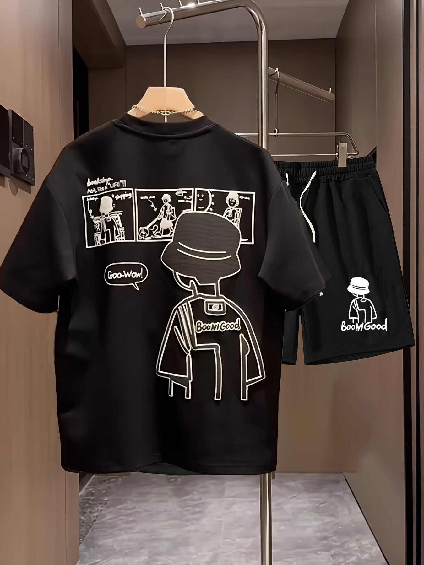Herren Freizeit Zweiteiler T-Shirt & Shorts Set mit Print – Lässiger Sommerstil für Alltag & Streetwear