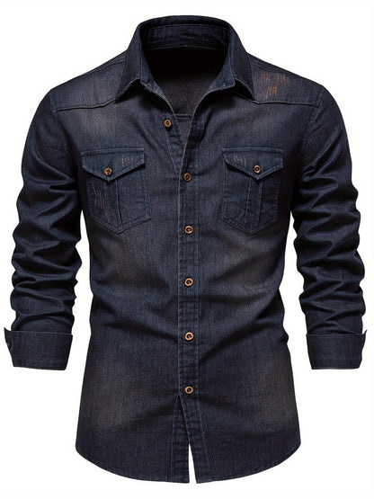 Herren Freizeithemd im Denim-Look – Modernes Langarmhemd mit Brusttaschen