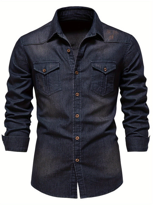 Herren Freizeithemd im Denim-Look – Modernes Langarmhemd mit Brusttaschen
