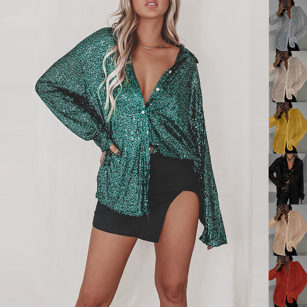 Hannah – Langärmliges Paillettenhemd im Street-Style für Damen