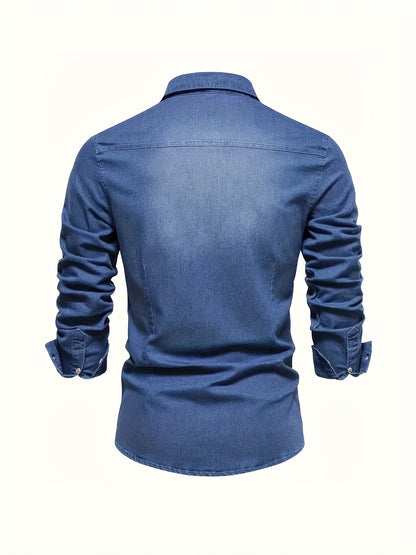 Herren Freizeithemd im Denim-Look – Modernes Langarmhemd mit Brusttaschen