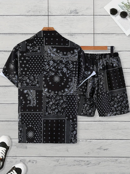 Herren Freizeit Set Kurzarm Hemd und Shorts mit Paisley Muster – Sommer Outfit für Alltag und Urlaub