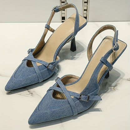 Damen Slingback Pumps mit Absatz und Schnallen – Elegante Spitzenschuhe für Büro und Freizeit