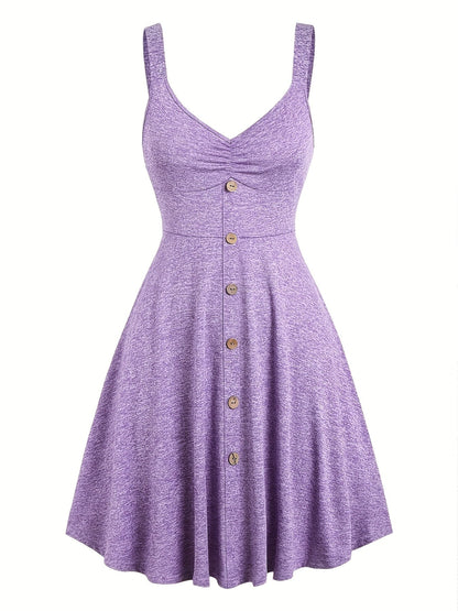 Damen Sommerkleid mit Knopfleiste und V-Ausschnitt – Elegantes Freizeitkleid mit Trägern