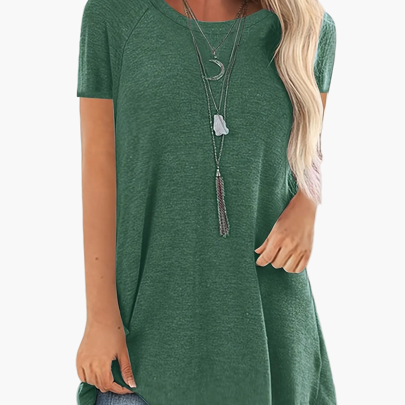 Damen Tunika T-Shirt Kurzarm Lockerer Schnitt Freizeitmode