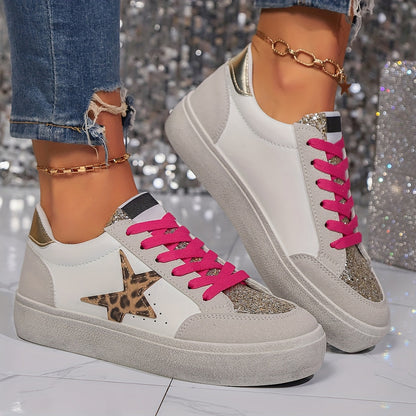 Damen Sneaker mit Glitzerstern und Plateau – Modische Freizeitschuhe für Alltag und Party