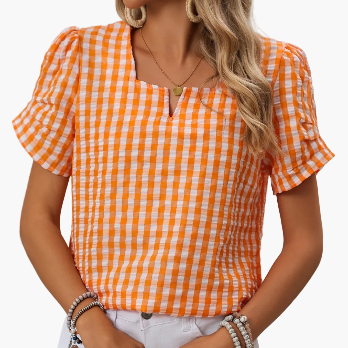 Damen Sommer Bluse im Karomuster – Eleganter Freizeitstil für Alltag und Urlaub