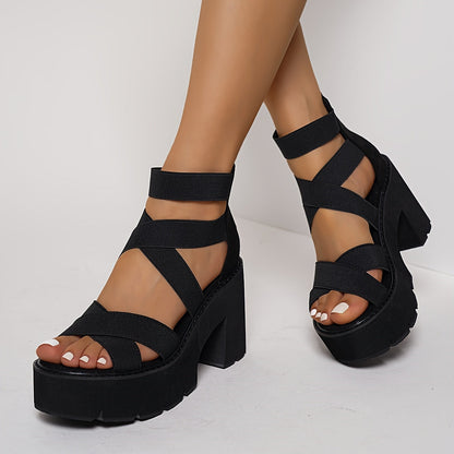 Damen Chunky Plateau Sandalen mit Blockabsatz und Riemen – Trendige Alltags- und Partyschuhe