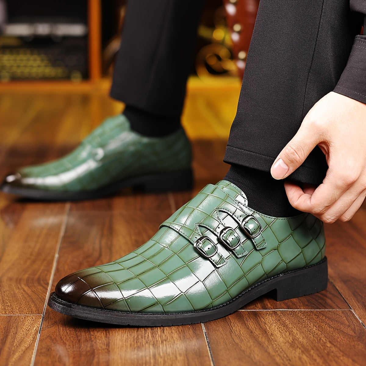 Herren Business-Slipper Vintage mit Dreifach-Schnalle – Elegante Schuhe für Büro & festliche Anlässe