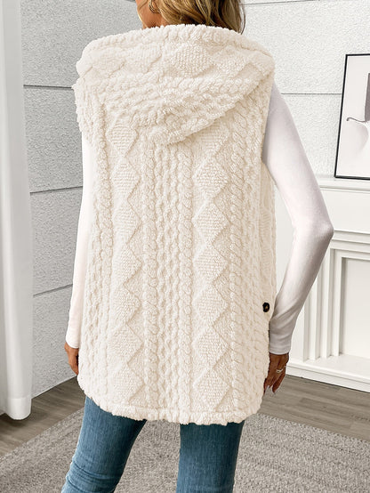 Damen Strickweste mit Kapuze und Knöpfen – Eleganter Freizeit-Look für jeden Anlass