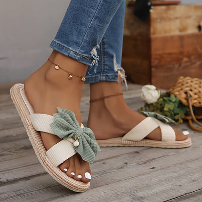 Damen Sommer Pantoletten mit Schleife – Bequeme Vintage Sandalen für Alltag und Freizeit
