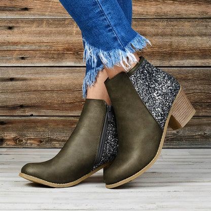 Carly – Glitzernde Damenstiefeletten mit dicken Absätzen
