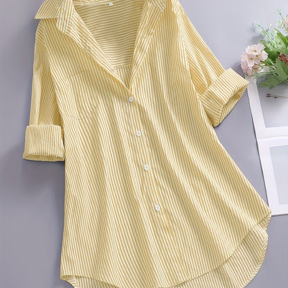 Damen Oversize Hemd mit Streifen – Lockeres Business & Freizeit Langarm-Bluse