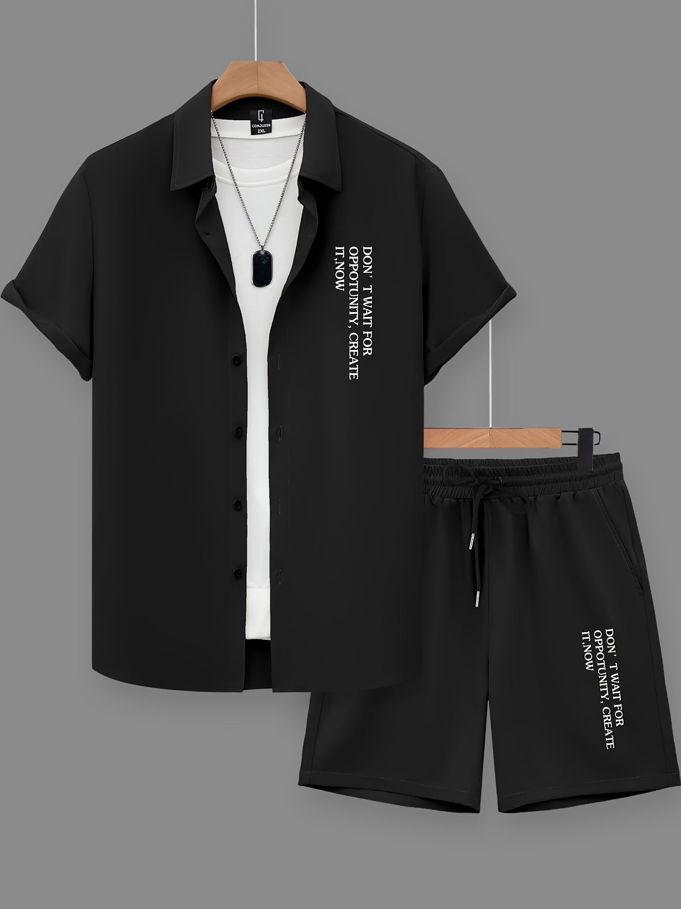 Herren Sommer Freizeit Set mit Motivationsspruch – Kurzarm Hemd und Shorts, Modernes Lounge Outfit