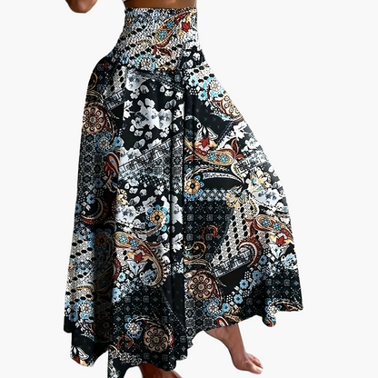 Damen Maxirock Boho-Stil mit tropischem Muster – Perfekt für Sommer, Urlaub & Freizeit
