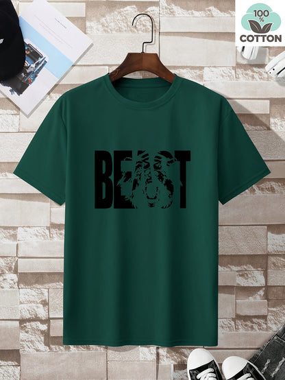 Herren T-Shirt im Oversize-Stil mit „BEAST“-Print und Löwenmotiv – Urban Streetwear für Selbstbewusste