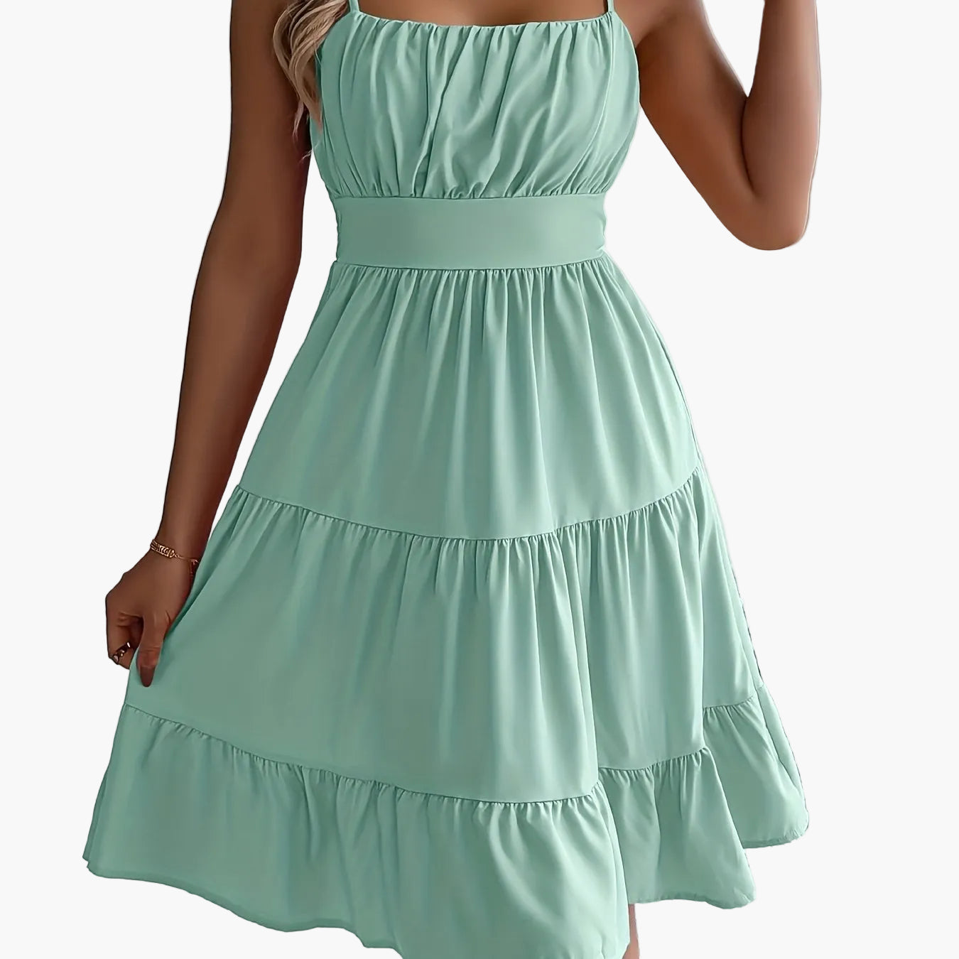 Damen Sommerkleid mit Spaghettiträgern und Volant – Elegantes Freizeit- & Urlaubskleid