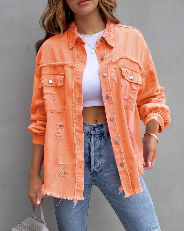 Natasha – Übergroße Damen-Jeansjacke mit Fransen