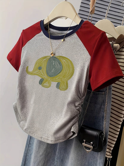 Damen T-Shirt mit Elefantendruck im Y2K-Stil – Freizeit & Trendy