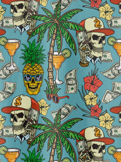 Herren Hawaiian Hemd mit Totenkopf und Sommermuster – Kurzarm, Party & Freizeit