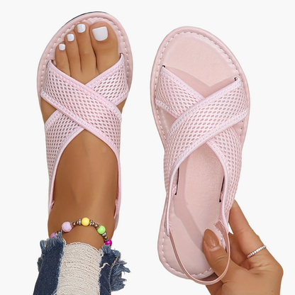 Damen Komfort Mesh Pantoletten – Sommerliche Freizeit Sandalen mit Kreuzriemen für Alltag und Urlaub