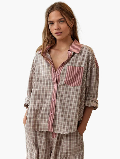 Damen Oversize Hemdbluse im Lagen-Look – Modisch, Lässig, Vielseitig für Alltag & Freizeit