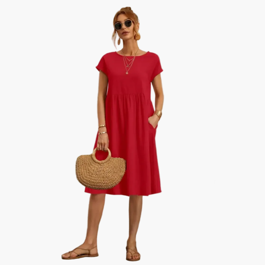 Damen Freizeitkleid mit kurzen Ärmeln – Elegantes Sommerkleid für Alltag & Urlaub