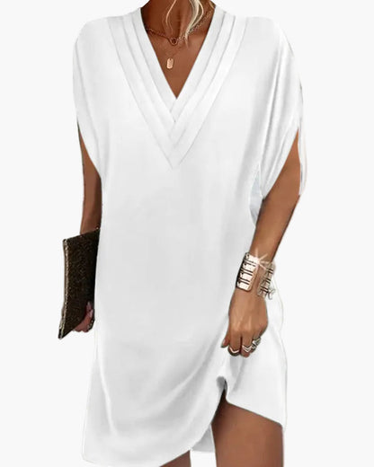 Damen Sommerkleid Elegant V-Ausschnitt Freizeitkleid mit Schlitzärmeln – Perfekt für Alltag & Events