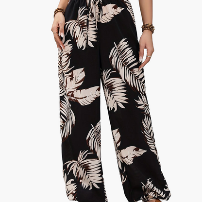 Damen Sommer Joggerhose mit tropischem Blattmuster – Perfekt für Urlaub & Freizeit
