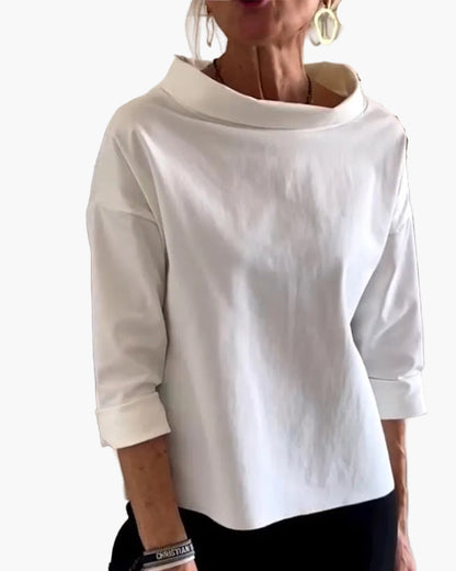 Damen Modernes Oberteil mit hohem Kragen – Elegantes Blusenshirt für Alltag und Büro