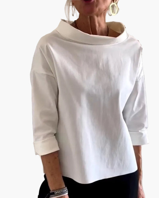 Damen Modernes Oberteil mit hohem Kragen – Elegantes Blusenshirt für Alltag und Büro