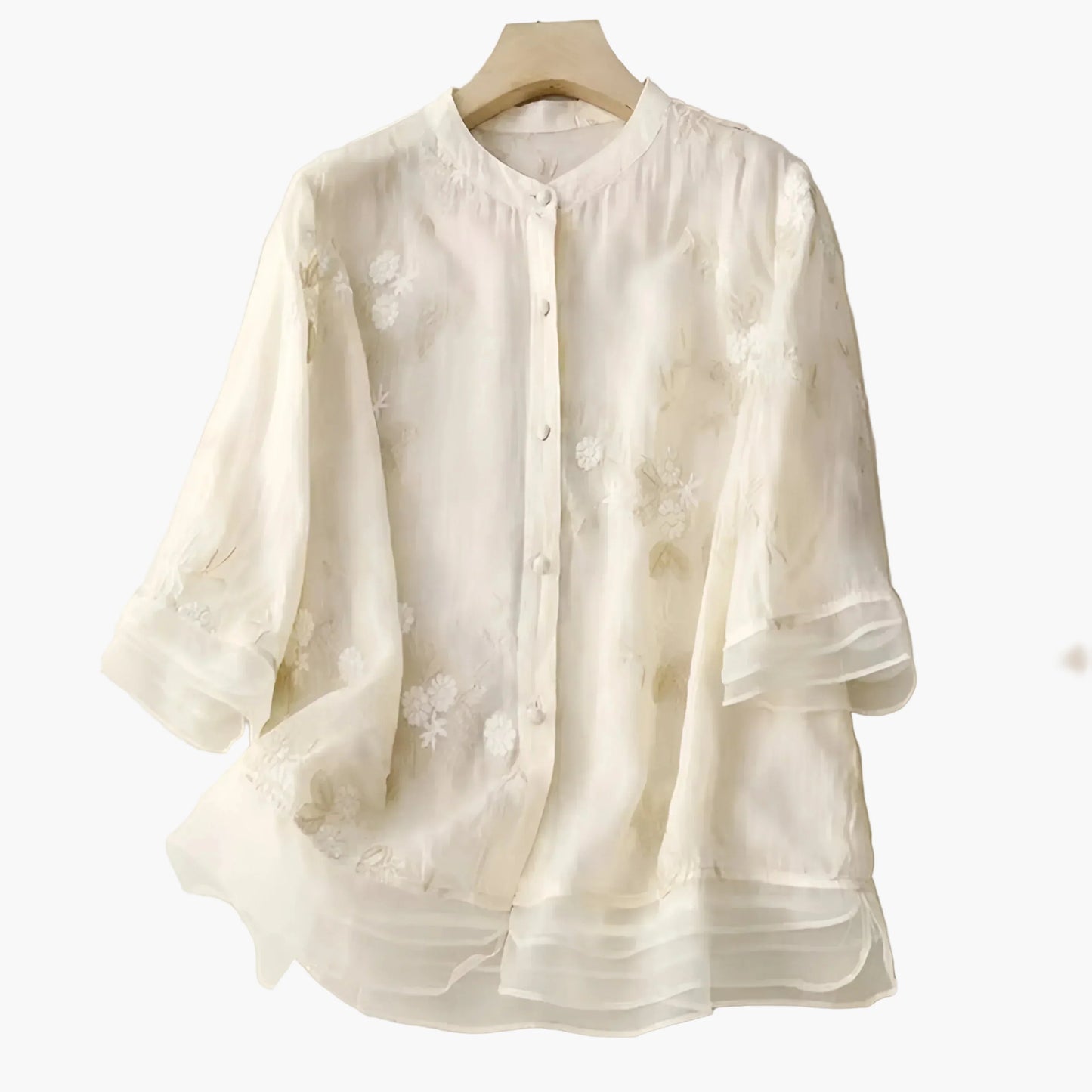 Damen Bluse mit floraler Stickerei und lockerem Schnitt – Elegante Freizeitmode