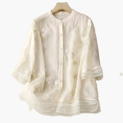 Damen Bluse mit floraler Stickerei und lockerem Schnitt – Elegante Freizeitmode