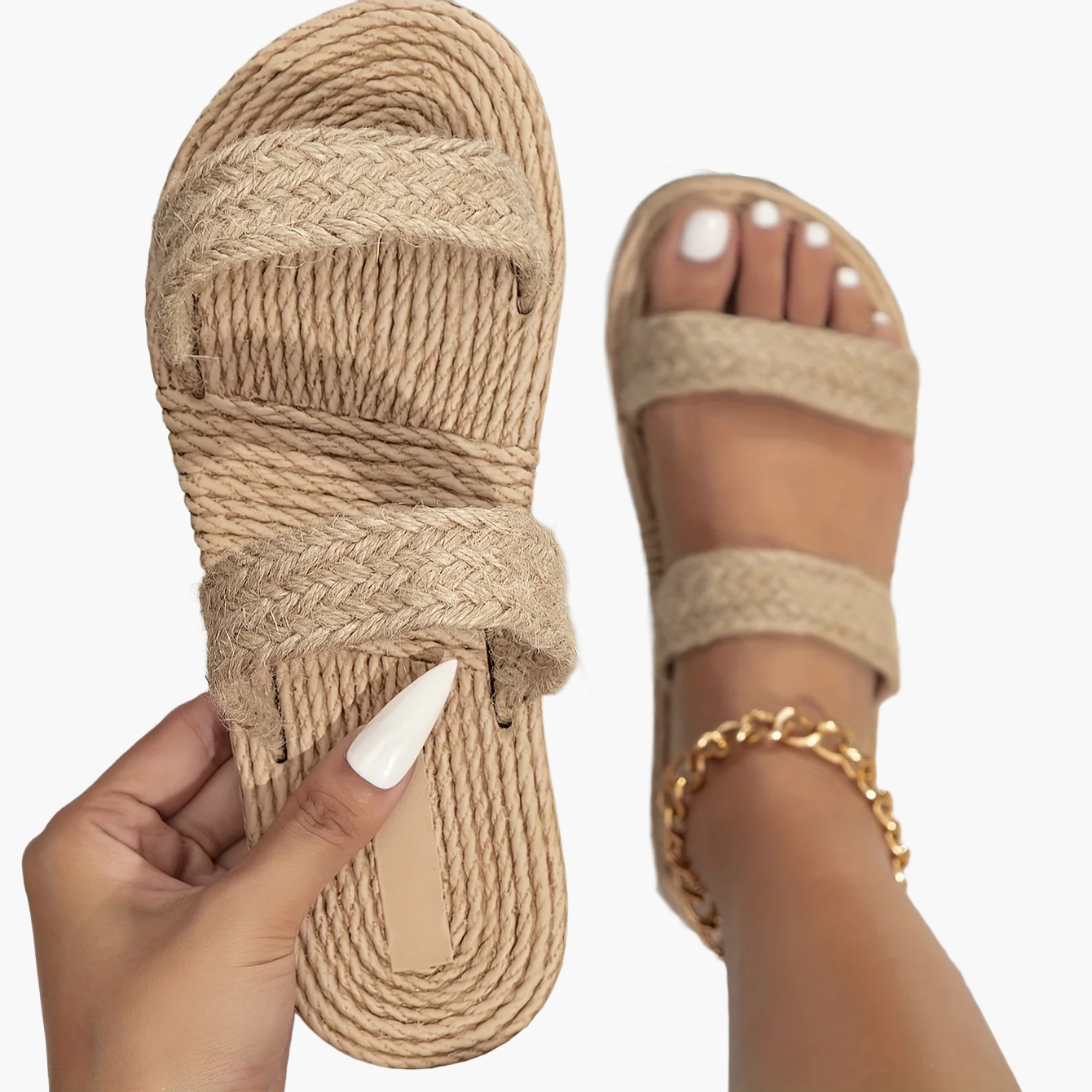 Damen Minimalistische Sommer-Sandalen mit Doppelt-Riemen – Bequeme Flats für Alltag und Urlaub