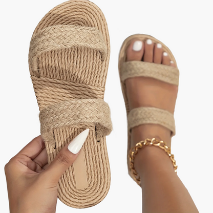 Damen Minimalistische Sommer-Sandalen mit Doppelt-Riemen – Bequeme Flats für Alltag und Urlaub