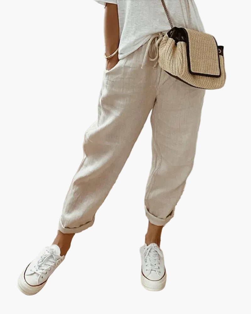 Damen Veganes Leinen-Casualhose mit Kordelzug – Sommer Freizeit & Alltag