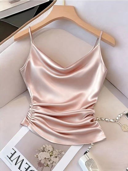 Damen Satin-Top mit Wasserfallausschnitt und Raffungen – Elegantes Camisole für besondere Anlässe