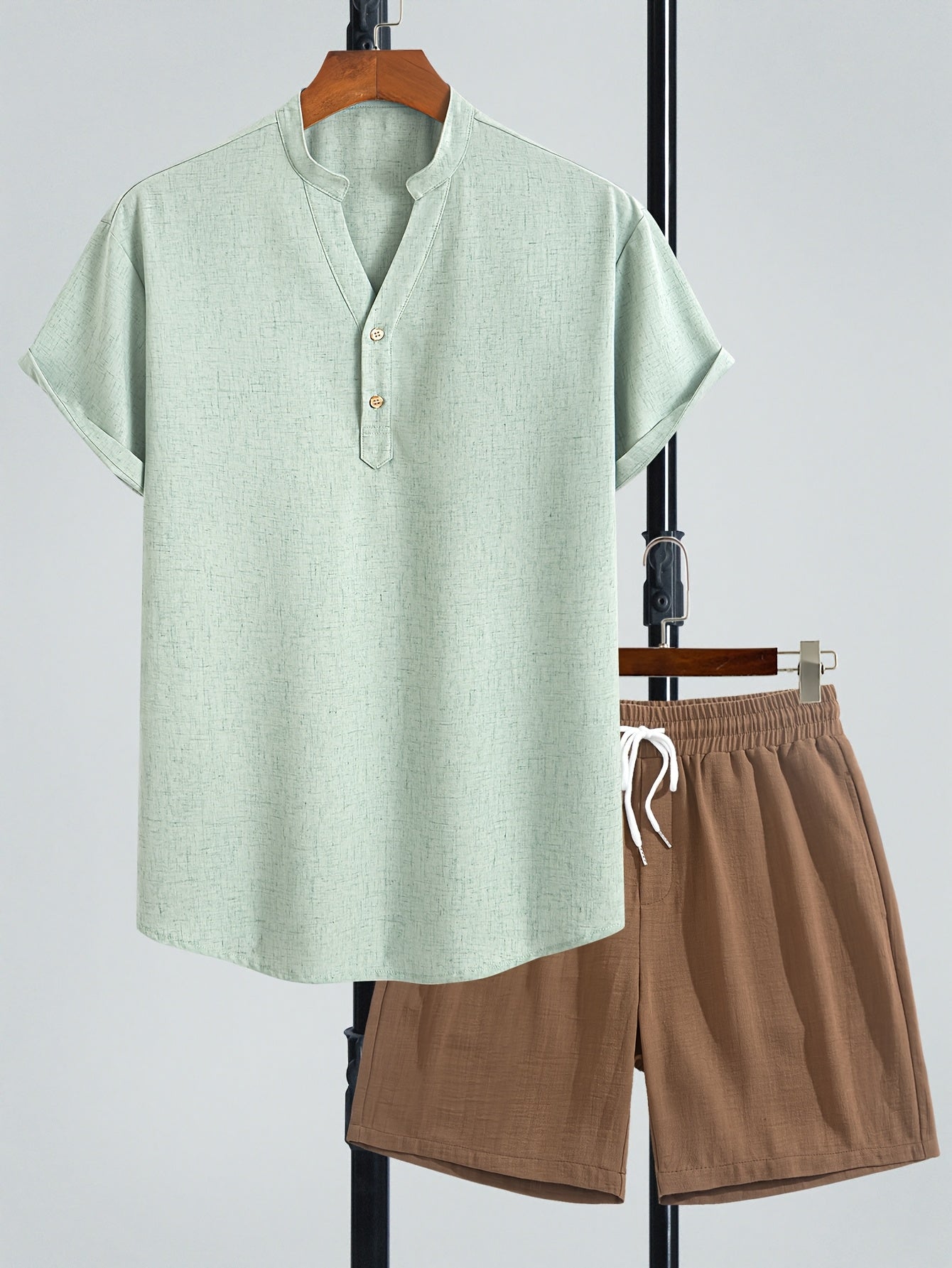 Herren Zweiteiliges Freizeitset mit Henley-Shirt und Shorts – Moderner Look für Alltag und Urlaub