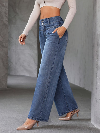 Damen High Waist Weite Schlagjeans – Modische Freizeit-Hose mit weitem Bein