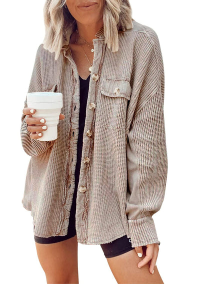 Stephanie – Damen Hemdjacke mit Reverskragen und langen Ärmeln