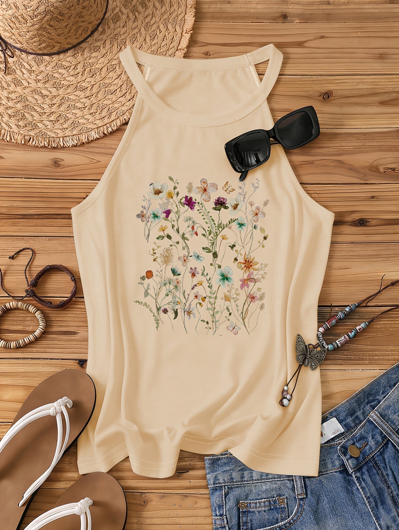 Damen Tanktop mit Wildblumen-Print – Sommerliches Freizeitshirt im Boho-Stil