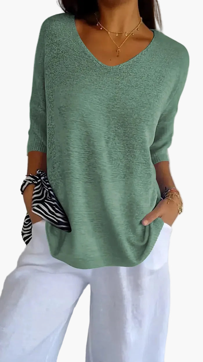 Damen Stricktop mit V-Ausschnitt – Lässiges, bequemes Oberteil für Alltag und Freizeit